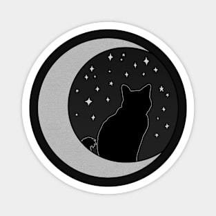 Black Cat and Silver Crescent Moon Magnet